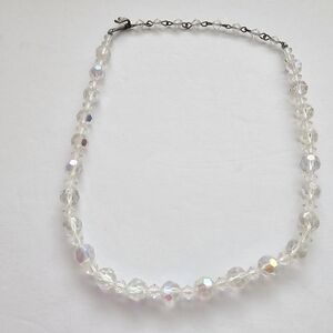 Aurora Borealis Crystal Beaded Necklace 1950s Short Necklace Graduated Beads